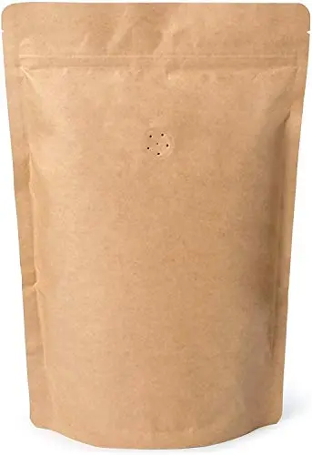 250g / 8oz / ½lb Kraft Paper Stand Up Coffee Bag Pouch. Round Bottom, Zip Lock, Degassing Valve and Heat Seal-able. Pack of 10