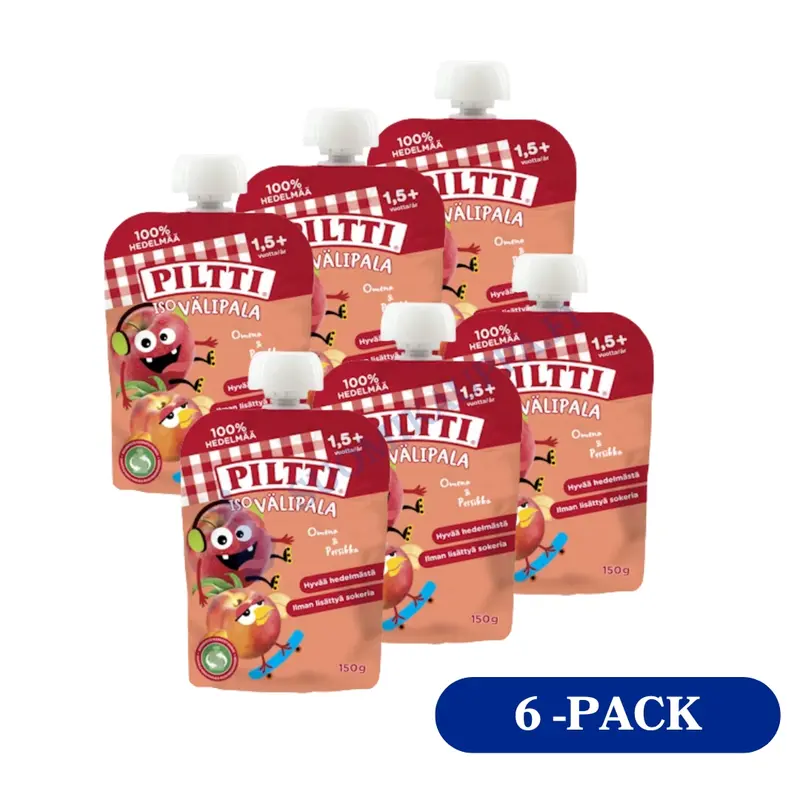 6 x Piltti Iso Välipala 150g Omena-Persikka 2+ v annospussi