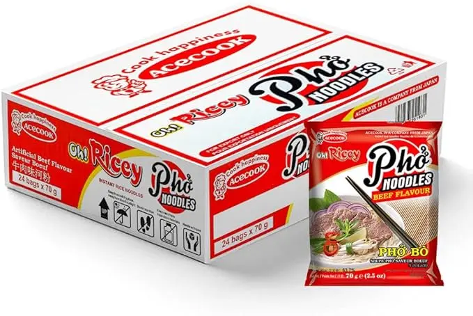 ACECOOK, OH RICEY RED, INST RICE NOODLE BEEF PHO BO, BOX 24PCSX70G
