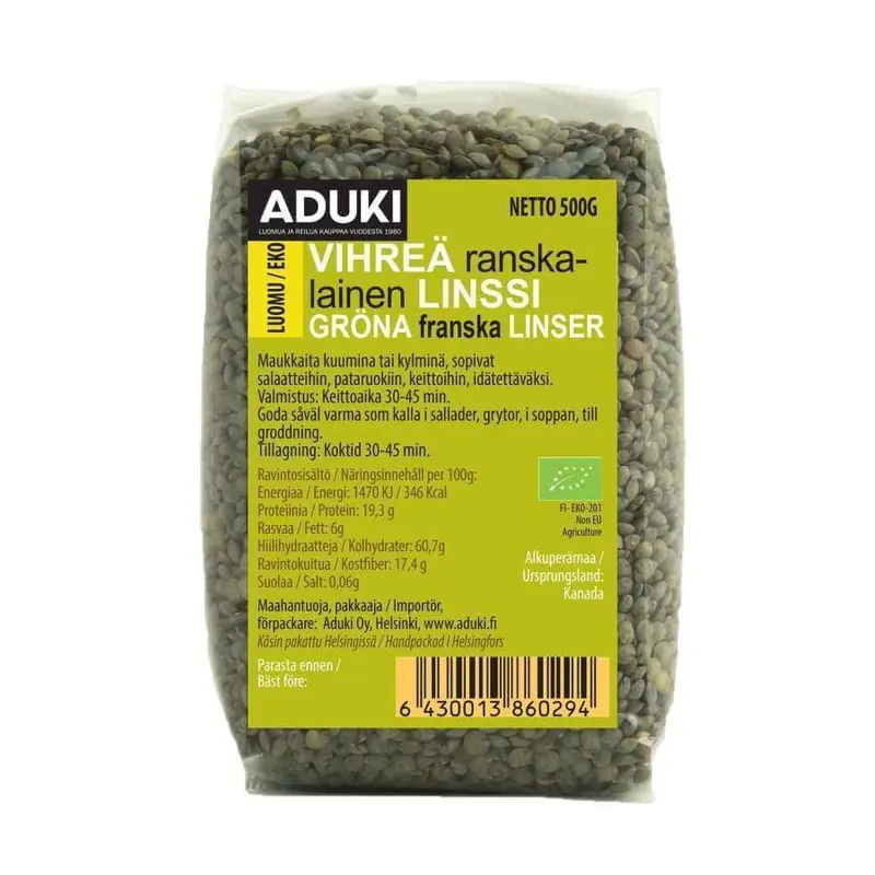 Aduki Luomu Vihreä Ranskalainen Linssi