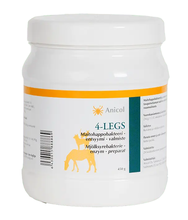 Anicol 4-Legs maitohappobakteeri 450 g - koirille, kissoille ja hevosille - Päiväys 03/2027
