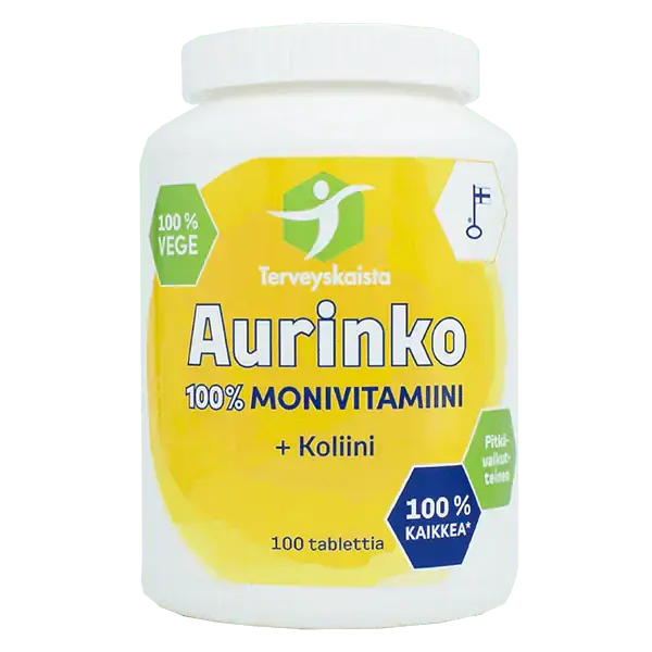 Aurinko100% Monivitamiini + koliini 100 tabl, Terveyskaista