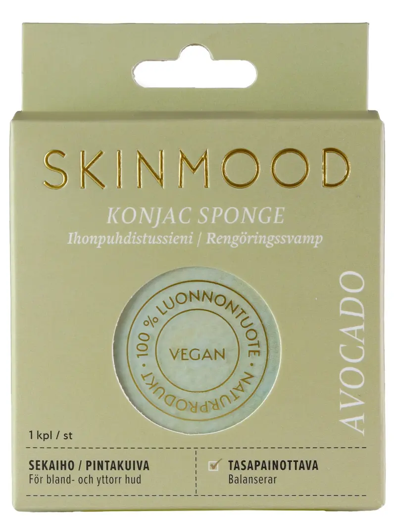 Avokado Konjac ihonpuhdistusieni sekaiholle ja pintakuivuuteen (SkinMood® Konjac Sponge Avocado)