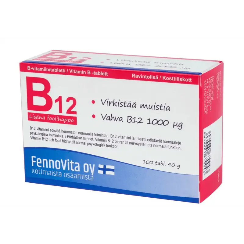 B12 vitamiini 1000µg+foolihappo 100 tabl, Fennovita