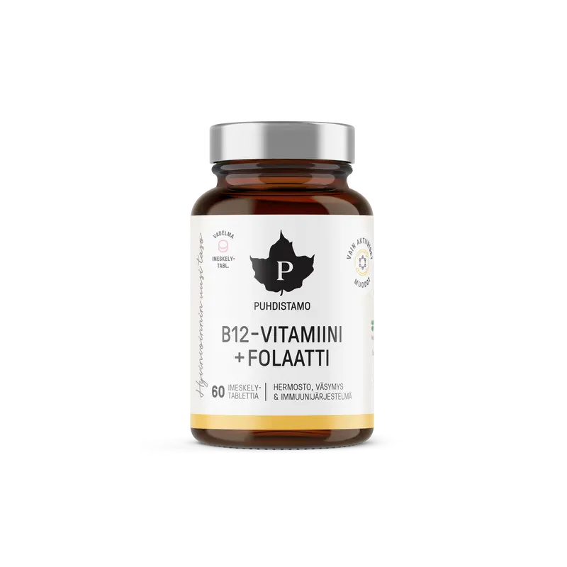 B12-vitamiini + Folaatti, vadelman makuinen