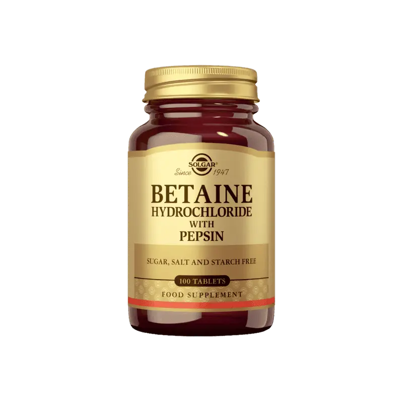 Betaiinihydrokloridi+Pepsiini-Suolahappo 100 tabl, Solgar