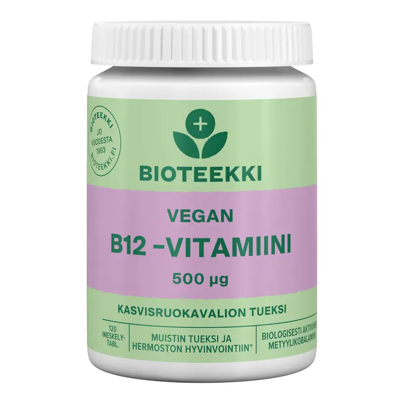 Bioteekki Vegan B12-vitamiini 500 mikrog. 120 tabl. 28 g