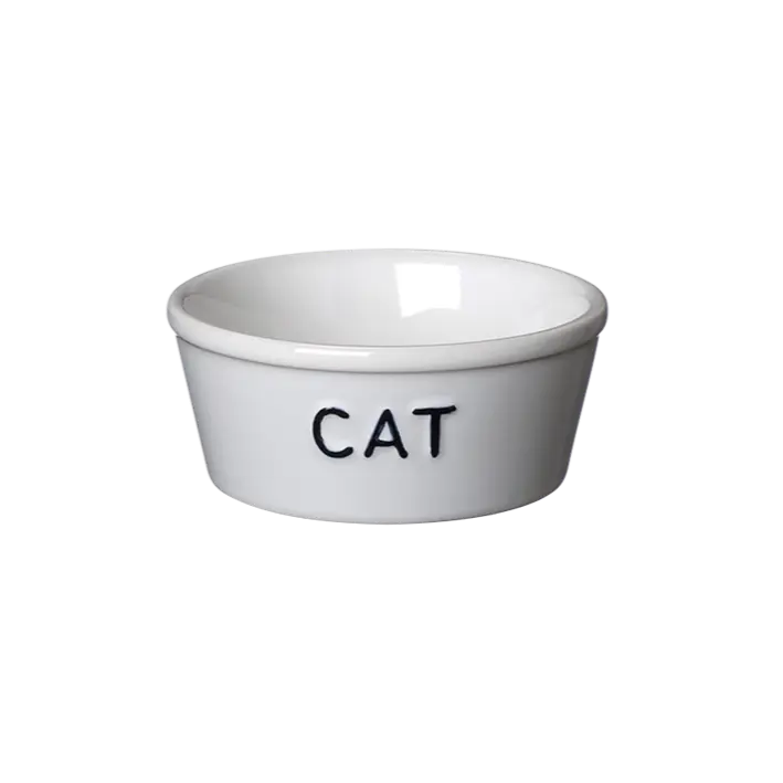 Bruka Design Cat ruokakuppi ø13cm, valkoinen mustalla tekstillä