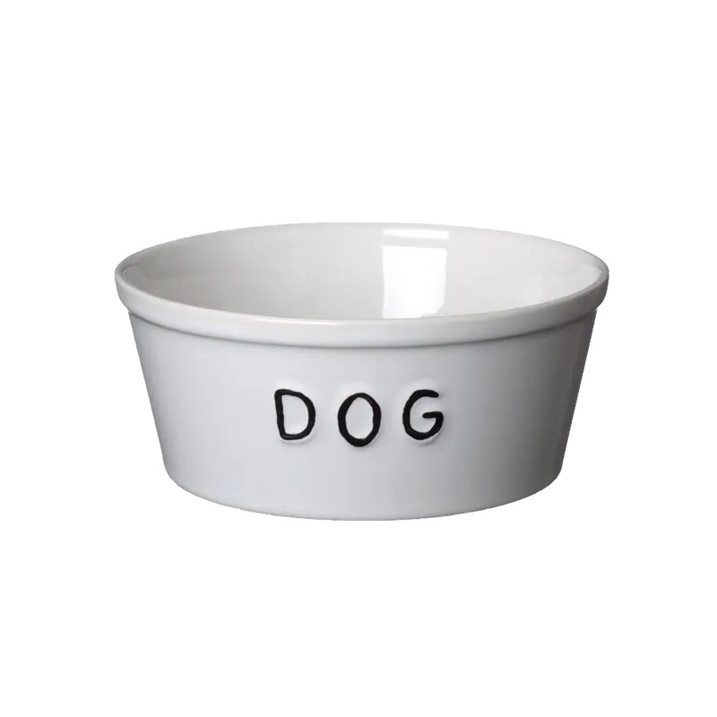 Bruka Design Dog ruokakuppi ø17cm, valkoinen mustalla tekstillä