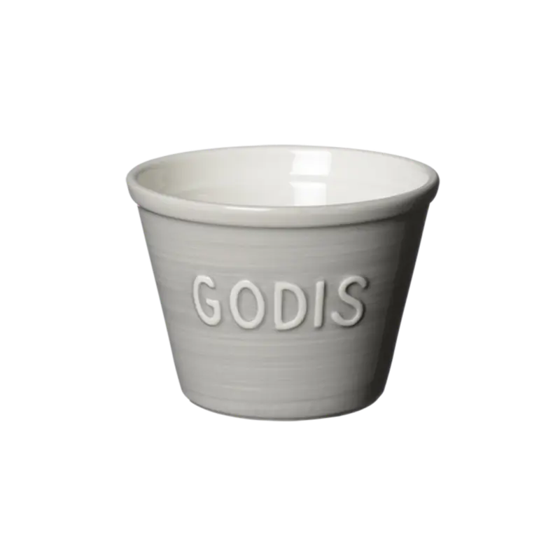 Bruka Design Godis Kulho 14*10,5cm, harmaa valkoisella tekstillä