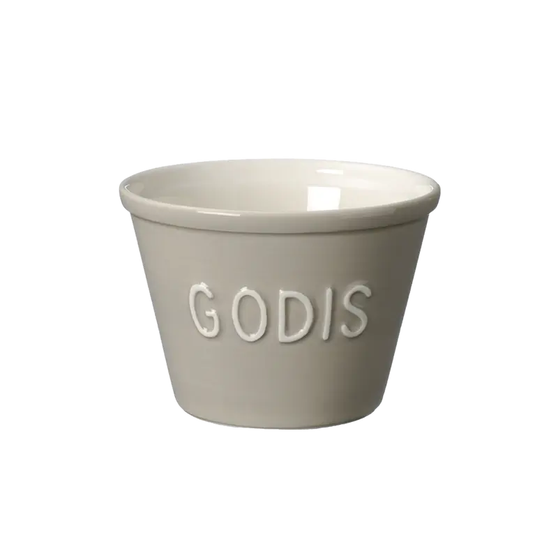 Bruka Design Godis Kulho 14*10,5cm, hiekka valkoisella tekstillä
