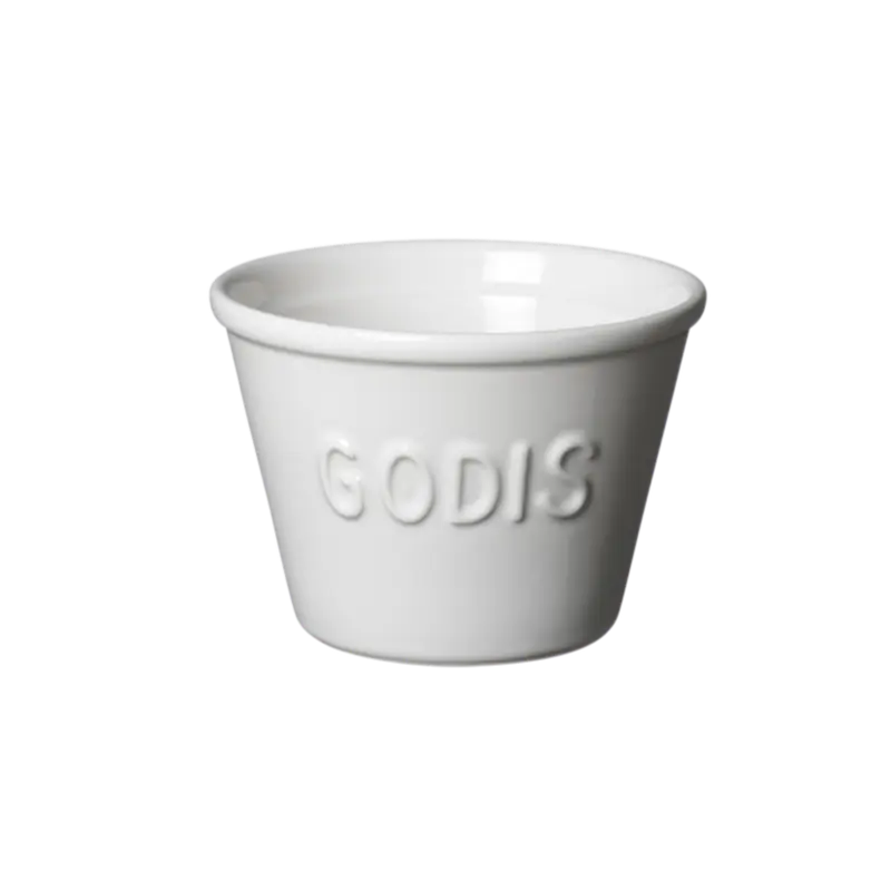 Bruka Design Godis Kulho 14*10,5cm, valkoinen valkoisella tekstillä