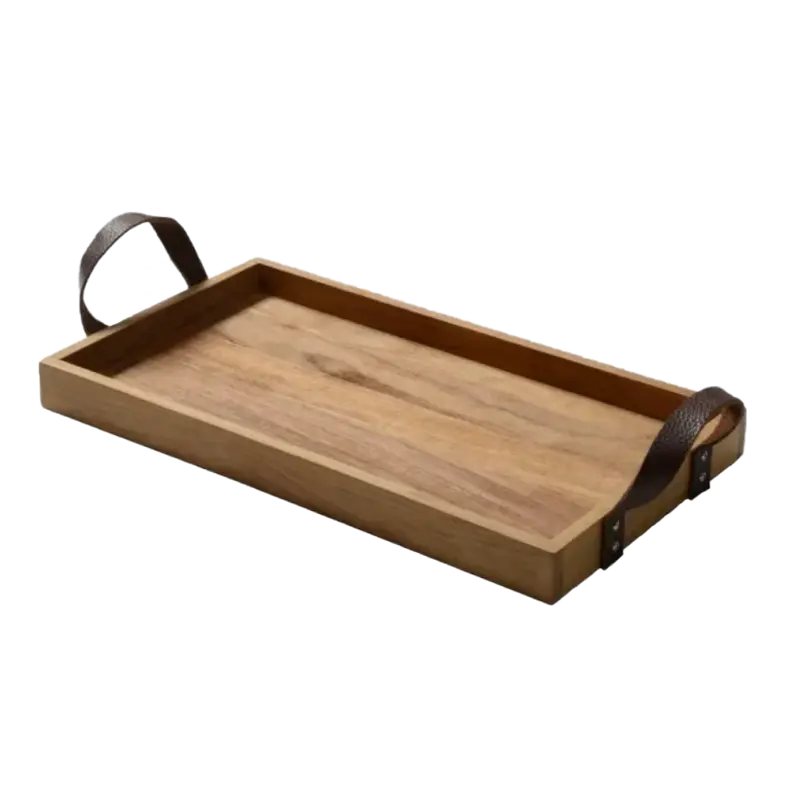 Bruka Design tarjotin nahkakahvoilla teakpuuta 35*50*3,5cm