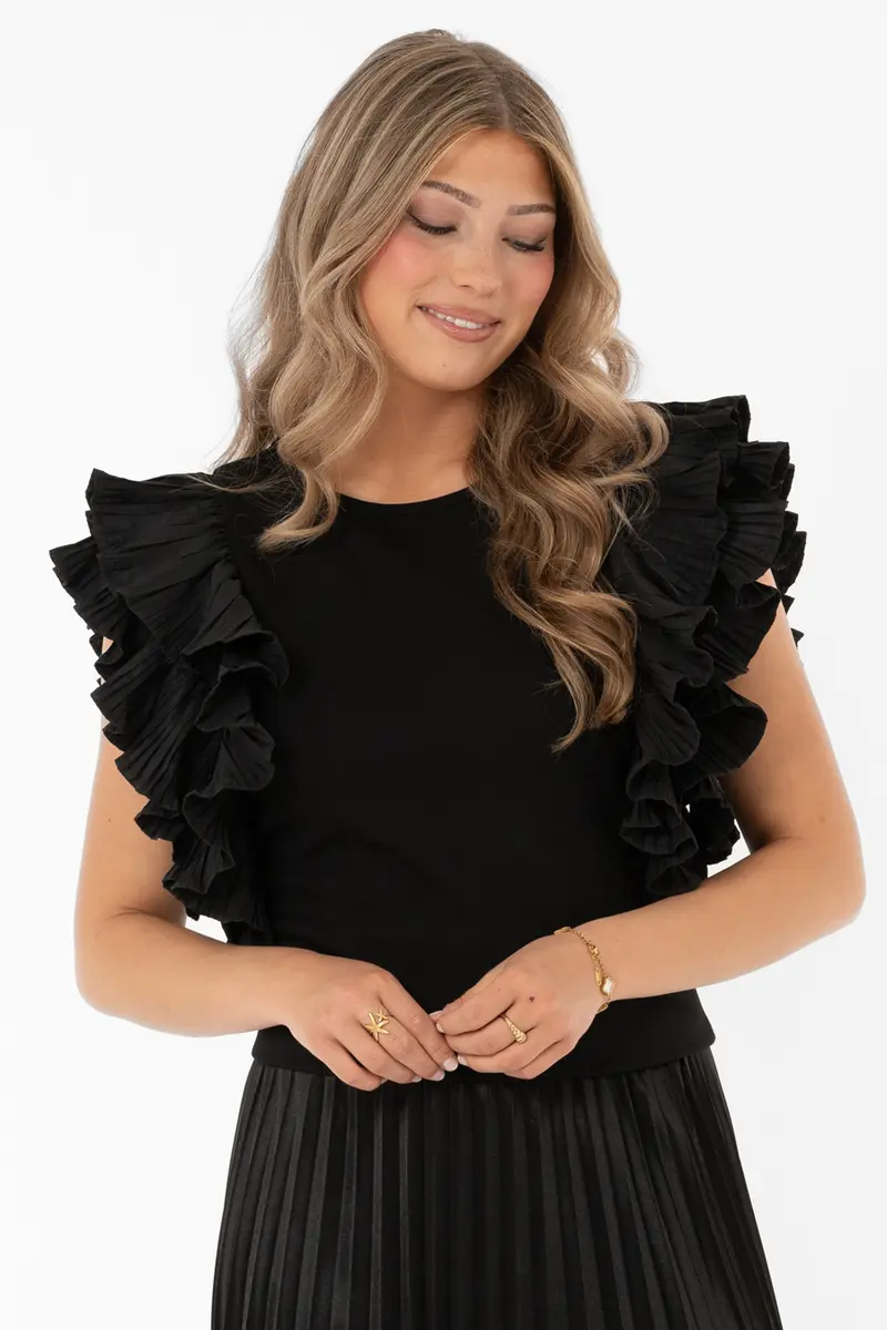 Capri Collection Vivienne toppi röyhelöhihoilla, musta