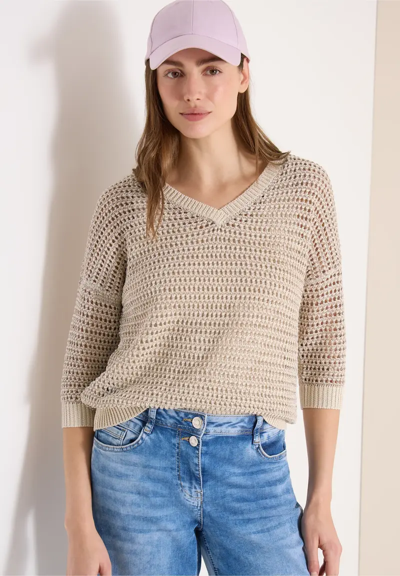 Cecil metallinhohtoinen reikäneule, beige
