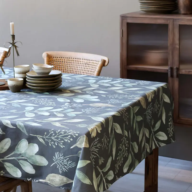 Chic Antique Aix-pöytäliina lehtikuviolla 240*140cm, vihreä