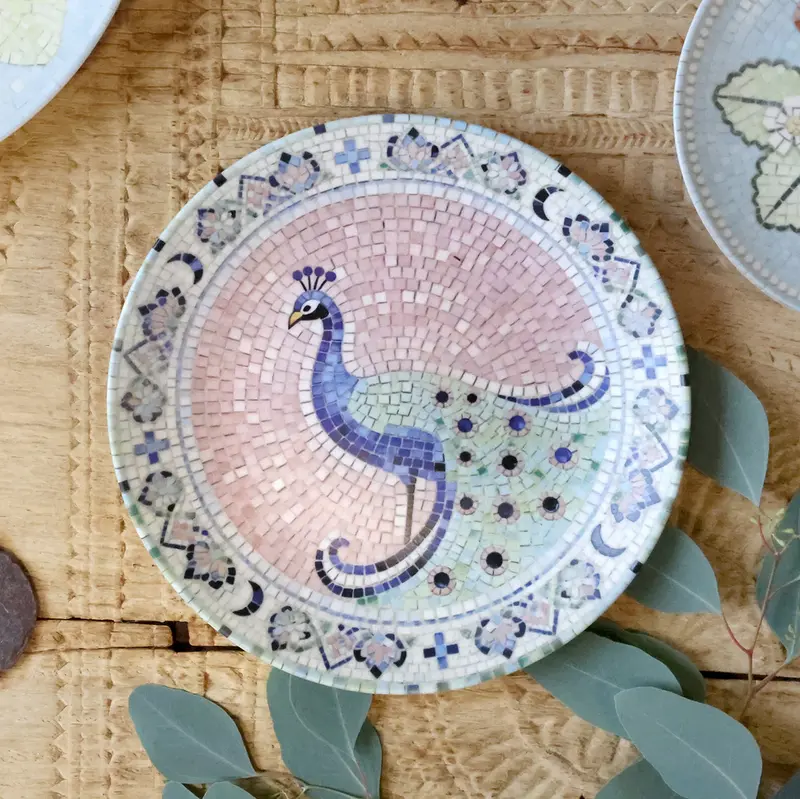 Chic Antique Chartres mosaiikkilautanen riikinkukko ø21cm, roosa/sininen