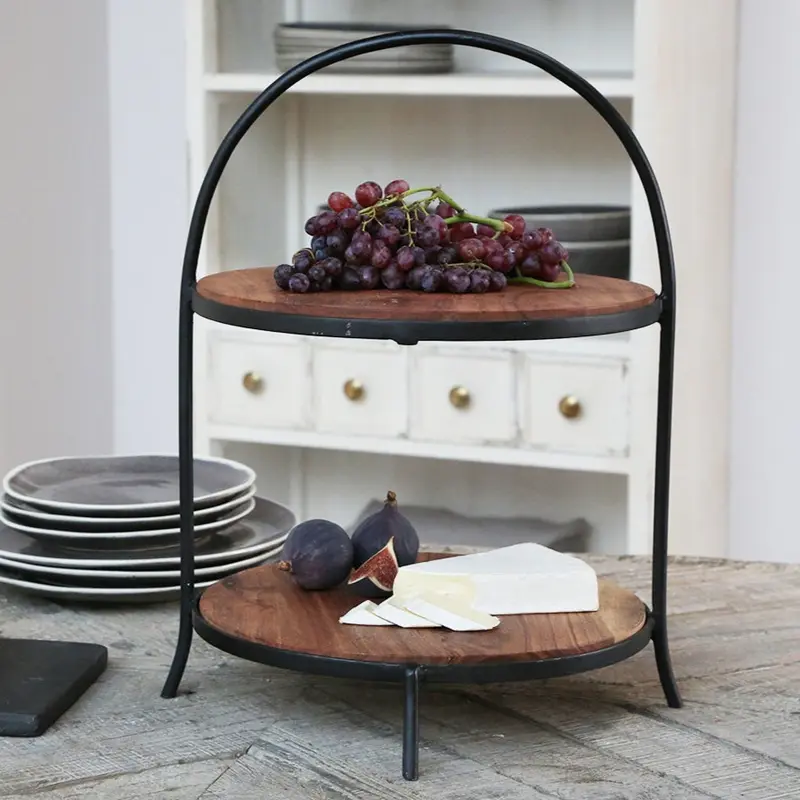 Chic Antique Laon kaksikerroksinen etagère/tarjotin mangopuuta 45*35cm, ruskea
