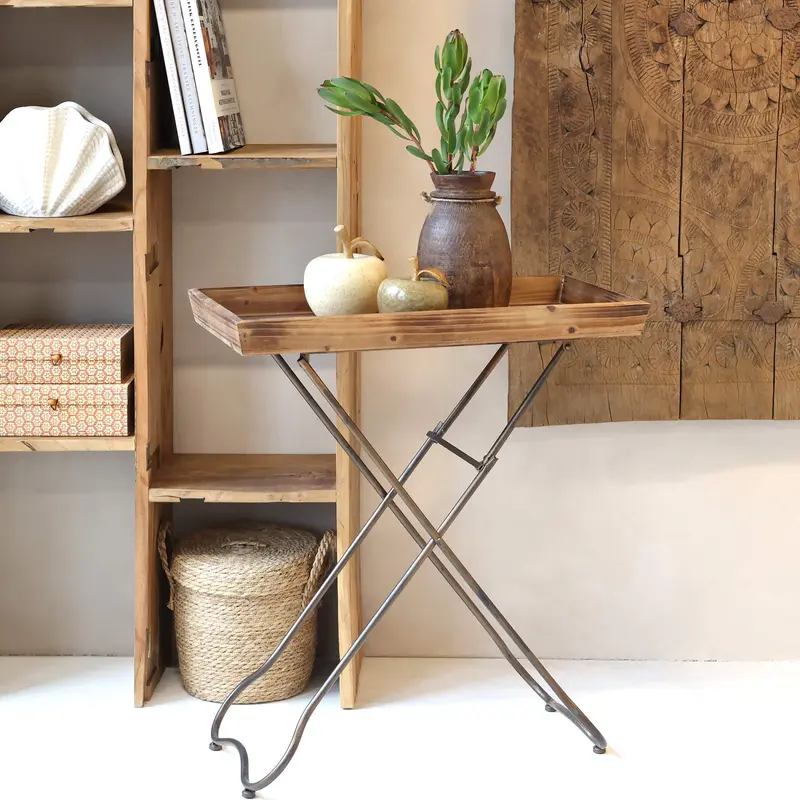 Chic Antique taitettava sivupöytä tarjottimella 80*70*35.5cm, ruskea