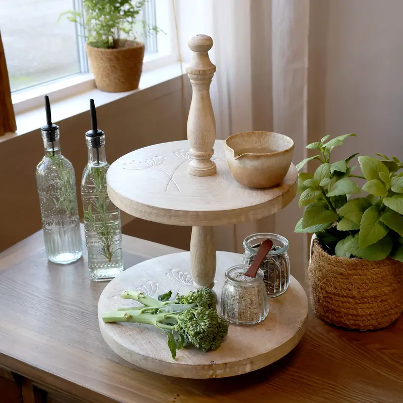 Chic Antique Tours etagère mangopuuta kaiverruksilla 45*30cm, vaaleanruskea