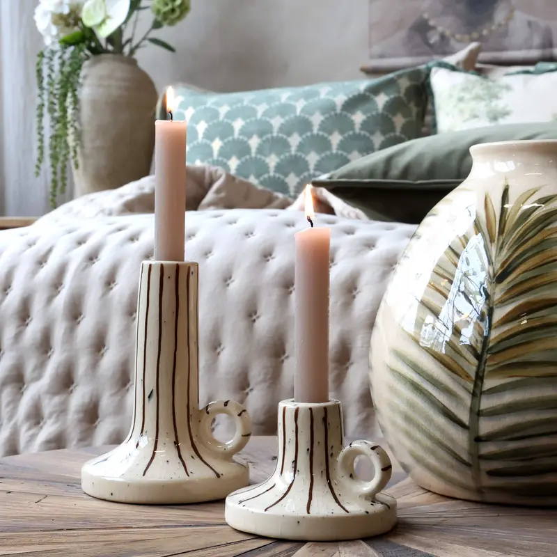 Chic Antiquen kynttilänjalka keramiikkaa 7*10cm, kerma