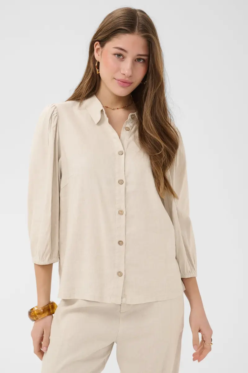 Cream CRJune kauluspaita pellavasekoitetta, beige