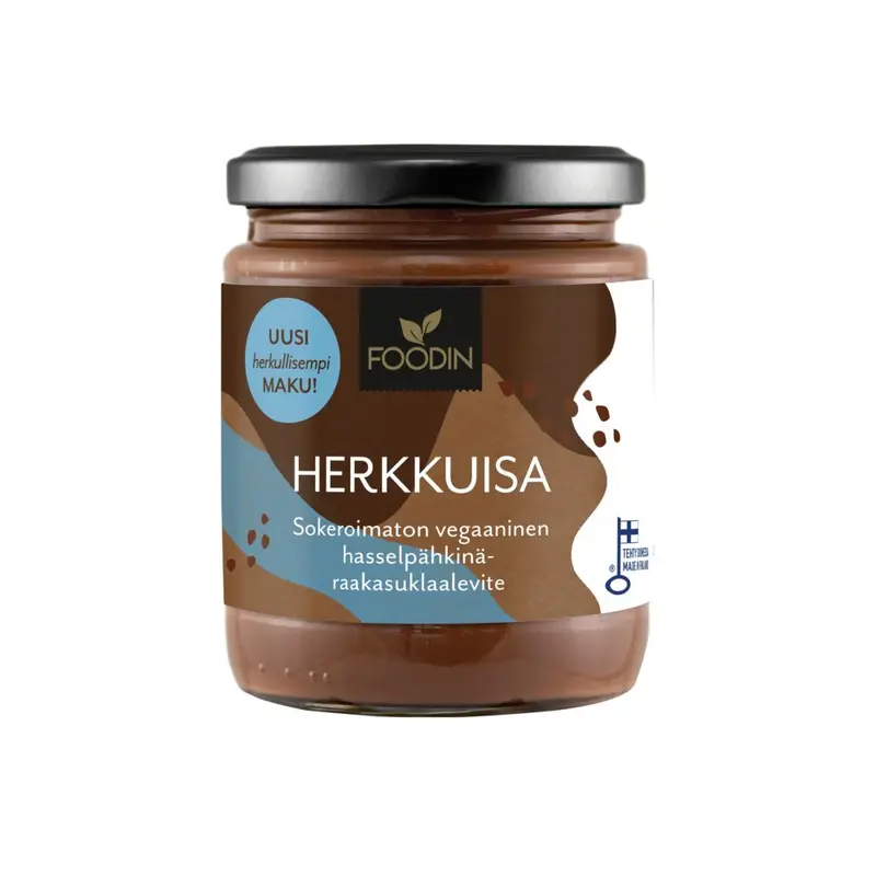 Foodin Luomu Herkkuisa Hasselpähkinä Raakasuklaalevite Sokeroimaton