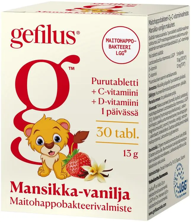 Gefilus C + D Mansikka-Vanilja Puru 30 tabl