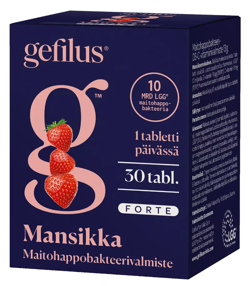 Gefilus® Forte mansikka maitohappobakteeri 10mrd, 30 purutabl.