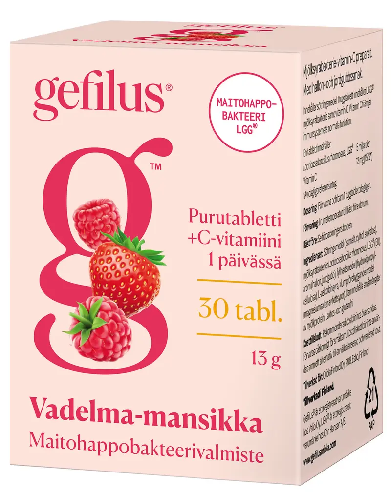 Gefilus Vadelma-Mansikka +C puru 30 tabl