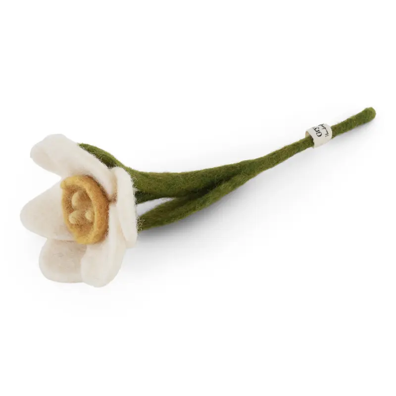 Gry & Sif valkoinen narsissi huovutettua villaa, 18cm