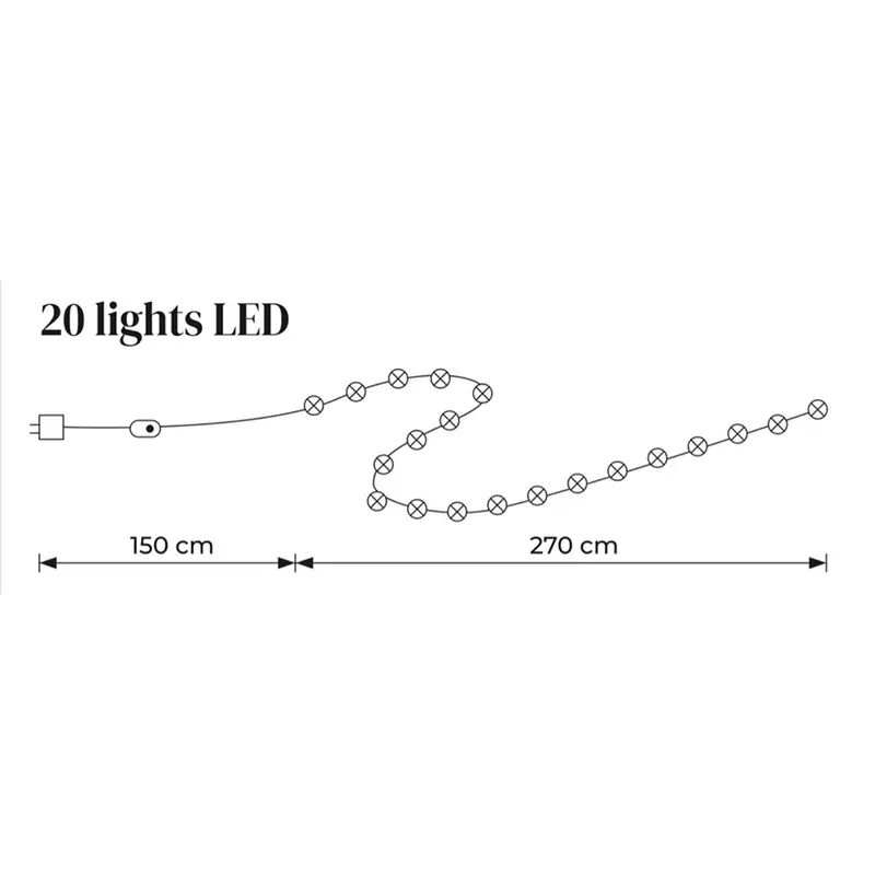 Happy Lights LED johtosarja Happy Lights palloille, 20 lamppua