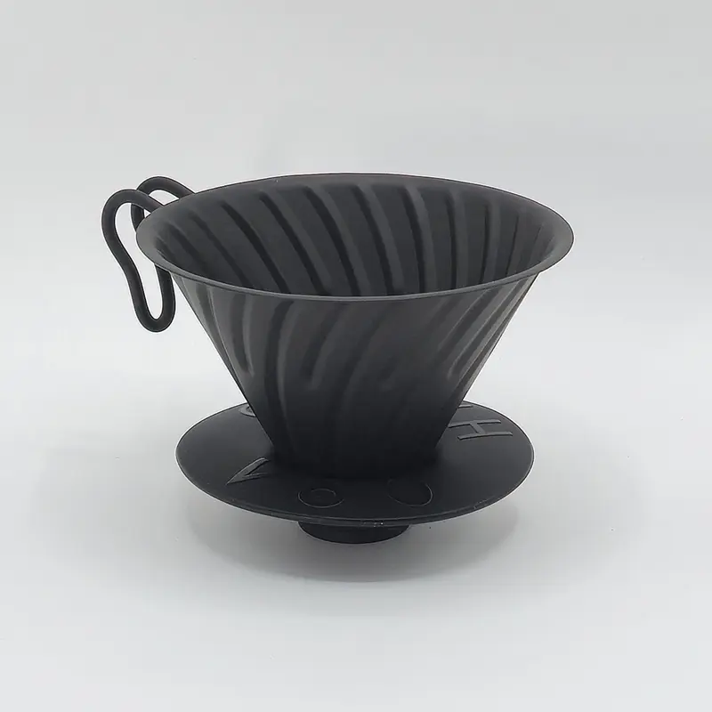 Hario V60-02 teräsdripper silikonijalustalla, musta