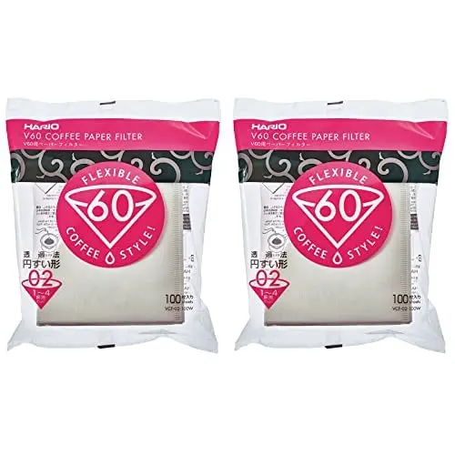 Hario V60 Paper Coffee Filters Single Use Pour Over Cone Filters Size 02 White, 100 count, 2-pack