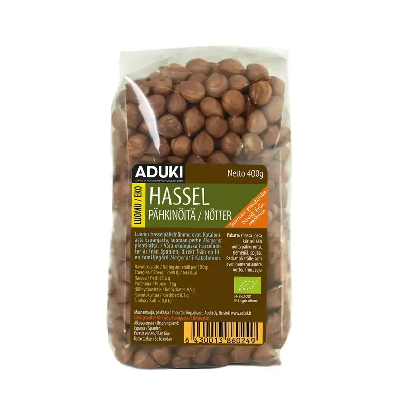 Hasselpähkinä Luomu 400g, Aduki