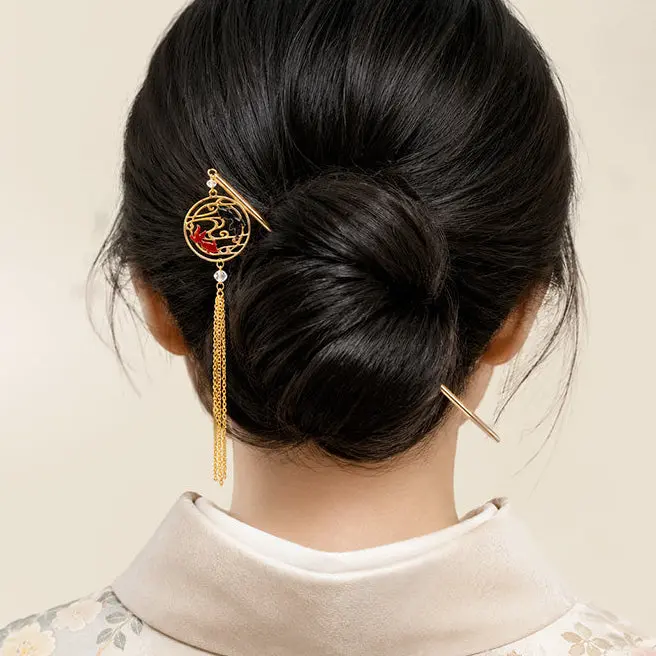 Japanilainen Kanzashi - Punainen & Musta Kala