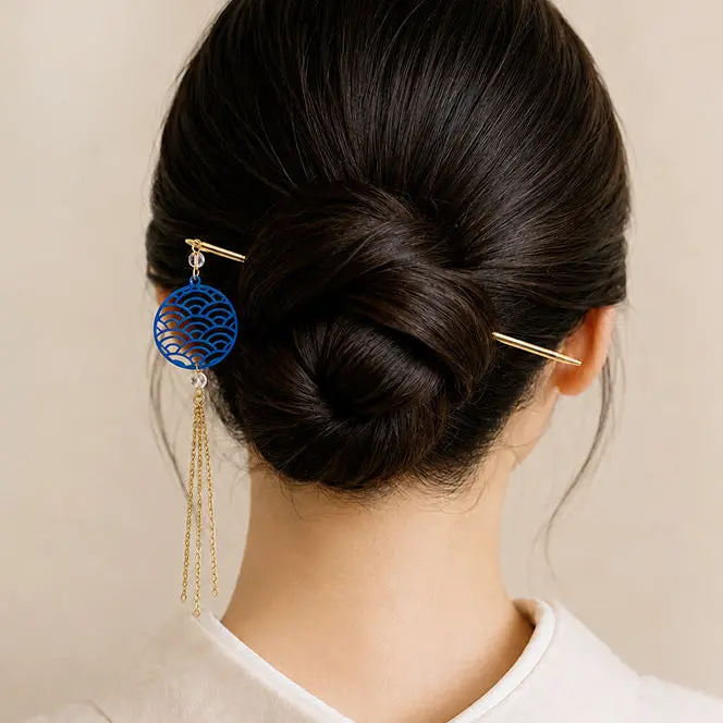 Japanilainen Kanzashi - Sininen Seigaiha
