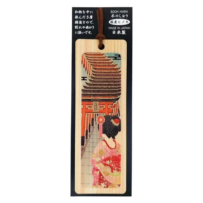 Japanilainen sypressi kirjanmerkki Geisha & Torii