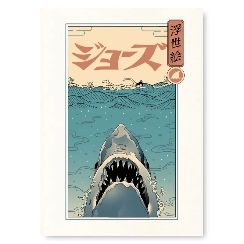 Japanilainen Ukiyo-e hain hyökkäysjuliste
