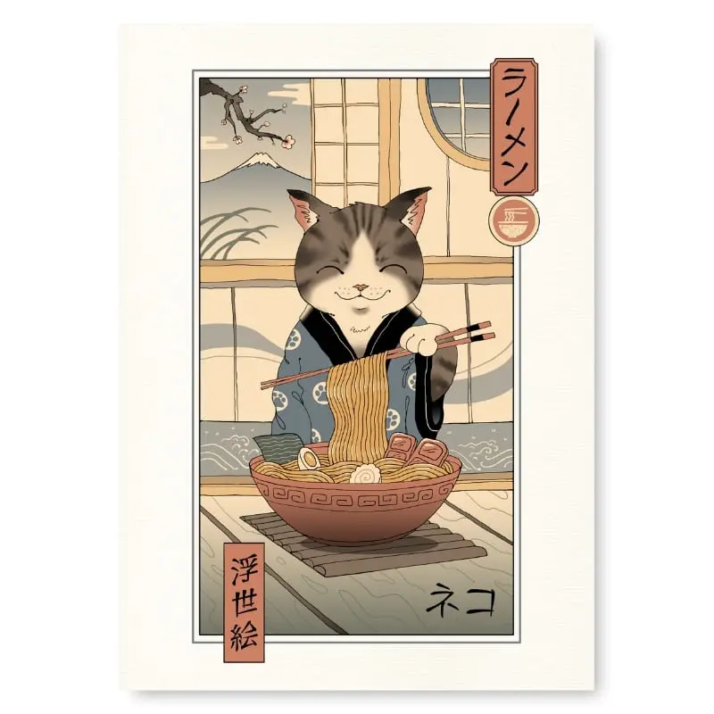 Japanilainen Ukiyo-e Neko Ramen -juliste