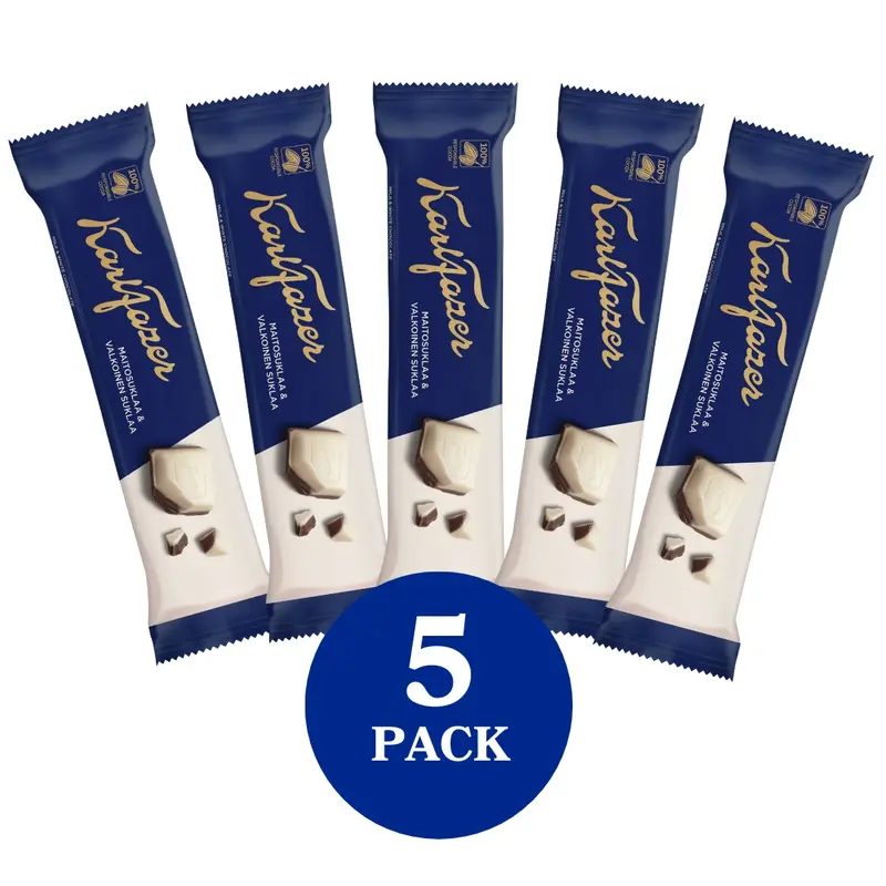 Karl Fazer maitosuklaa ja valkosuklaa suklaapatukka 38g 5-PACK
