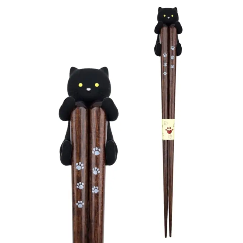 Kawaii japanilaiset syömäpuikot Musta kissa