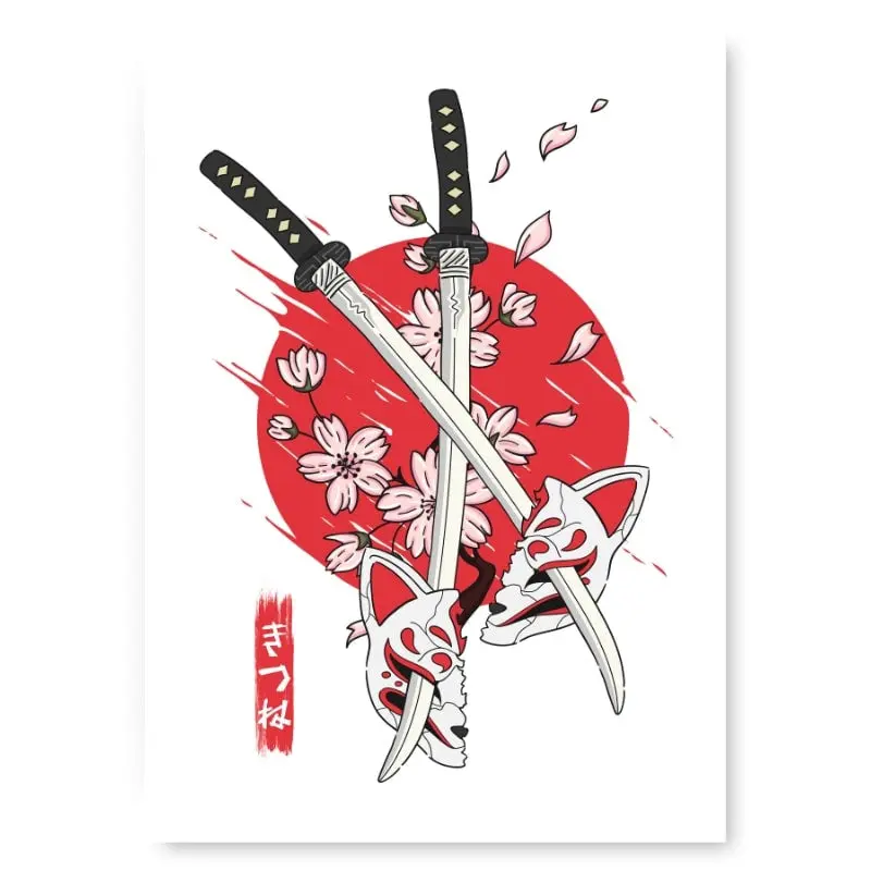 Kitsune & Katana Japanilainen juliste