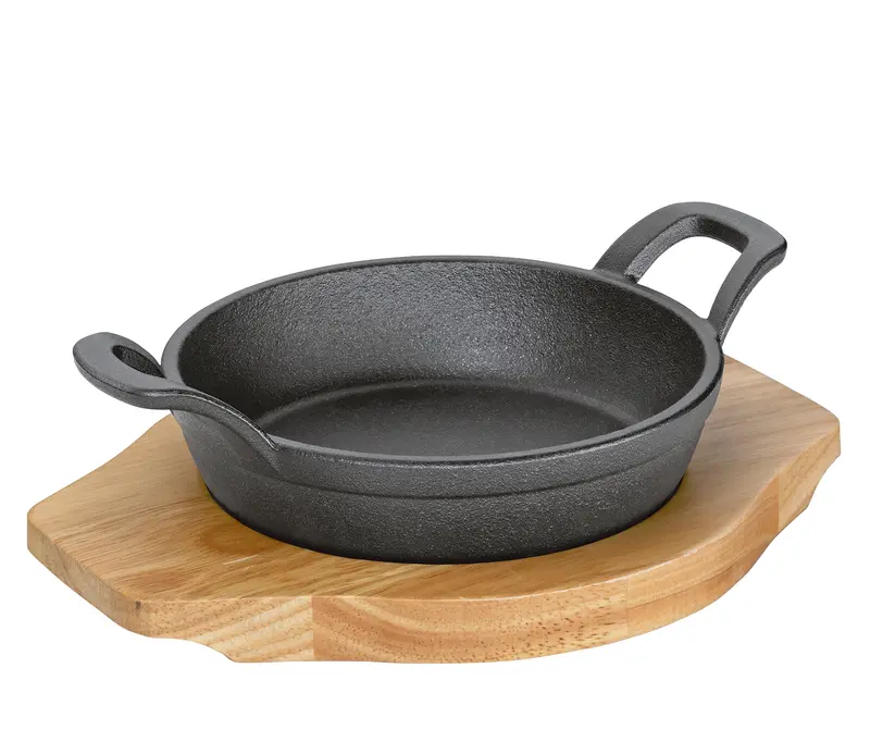 Küchenprofi BBQ minipannu pyöreä kahvoilla ja puualusta