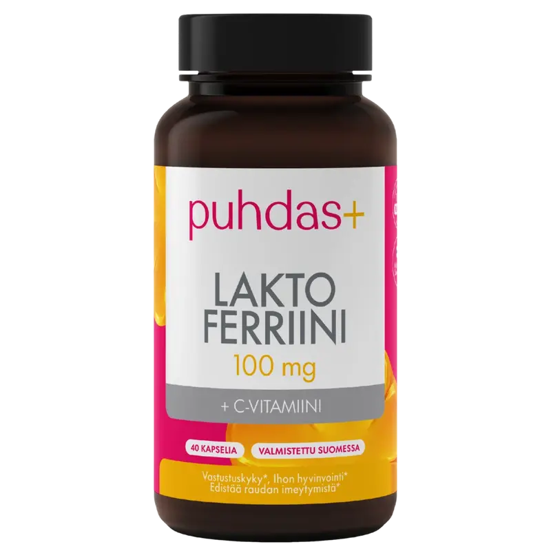 Laktoferriini 100 mg + C-vitamiini 50 vegekaps, Puhdas+
