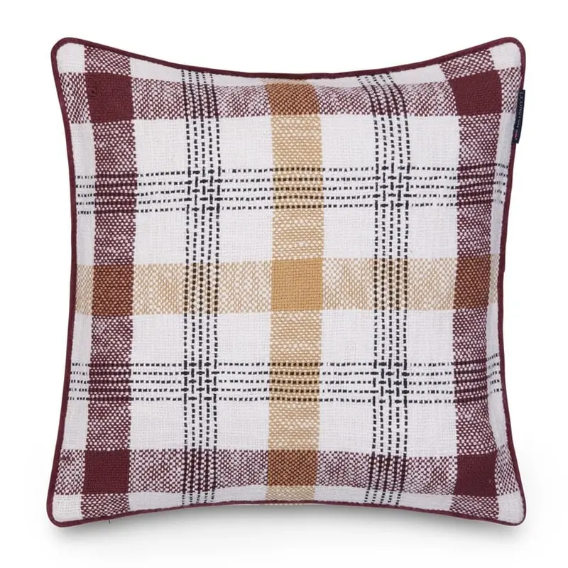 Lexington ruudullinen tyynynpäällinen kierrätettyä puuvillaa 50*50cm, viininpunainen/harmaa