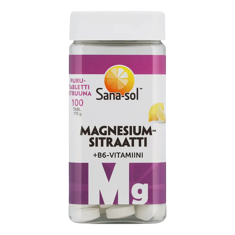 Magnesiumsitraatti + B6-vitamiini sitruunanmakuinen purutabletti