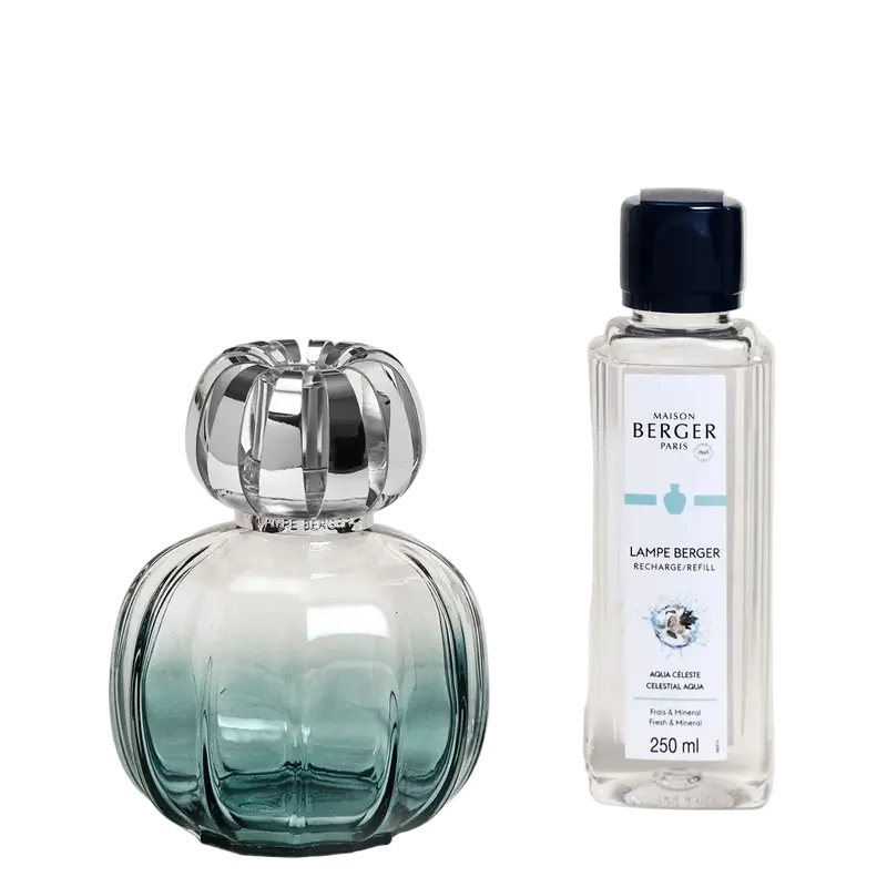 Maison Berger lahjapakkaus Illusion Corali Verte lamppu ja Aqua Céleste tuoksuneste 250ml