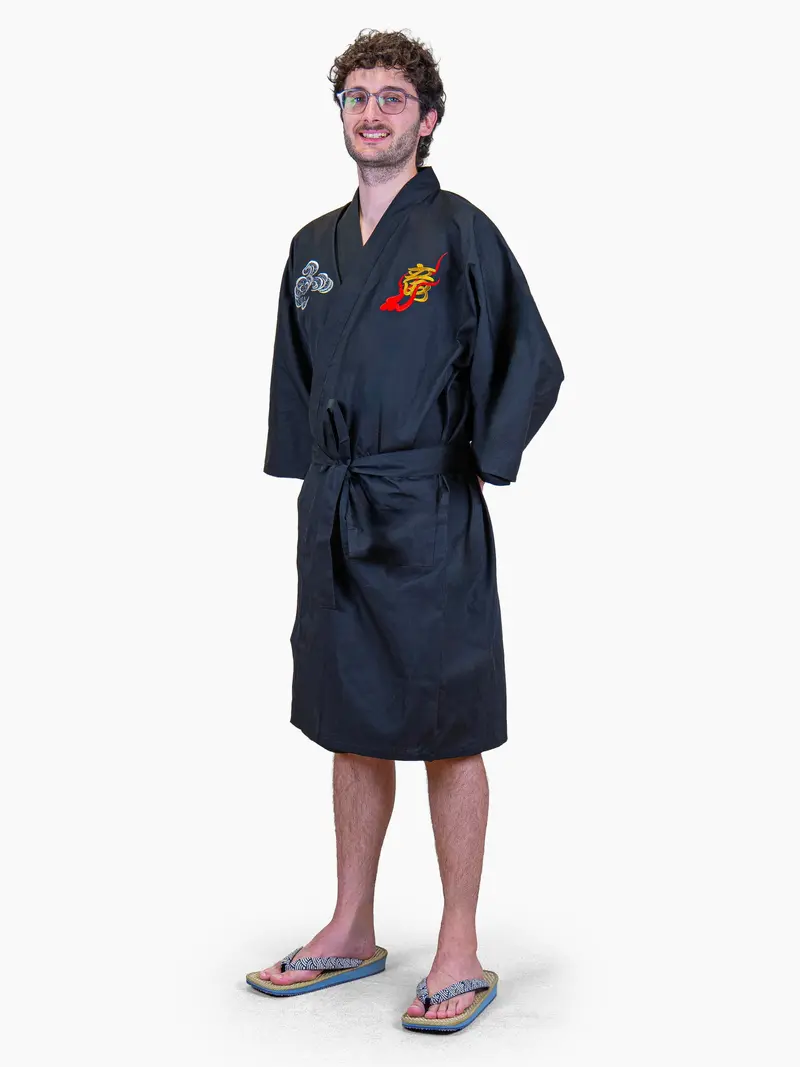 Miesten Happi-kimono Oversize – Kirjailtu Lohikäärme