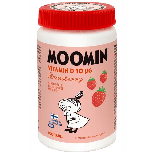 Moomin D-vitamiini 10ug mansikka 100 tabl.